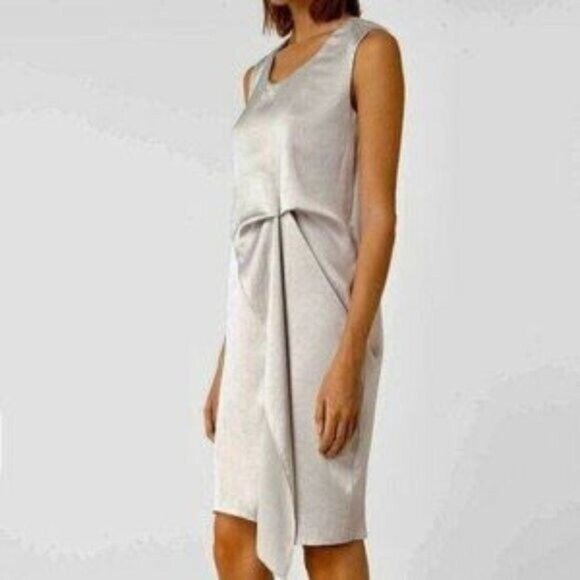 NEW ALLSAINTS Ultra Gathered Satin Sleeveless Asymmetrical Dress Storm Grey 4 US - Picture 2 of 9